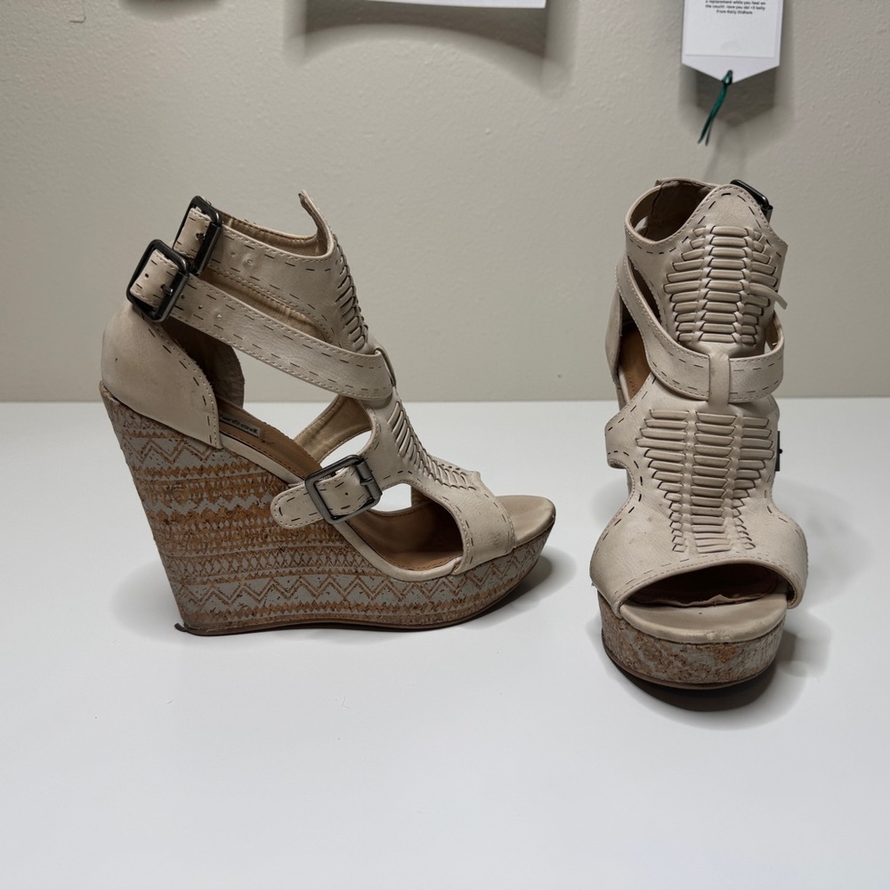 Not Rated Size 7.5 Cream Bohemian Wedge Sandals